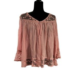 CHARLIE PAIGE TOPS BROCADE & LACE TRIM COVER UP